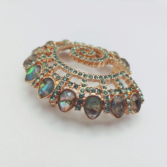 Napier Brooch Mermaid Spiral Goldtone Aqua Crystal Abalone Tone Nautilus - Picture 6 of 11